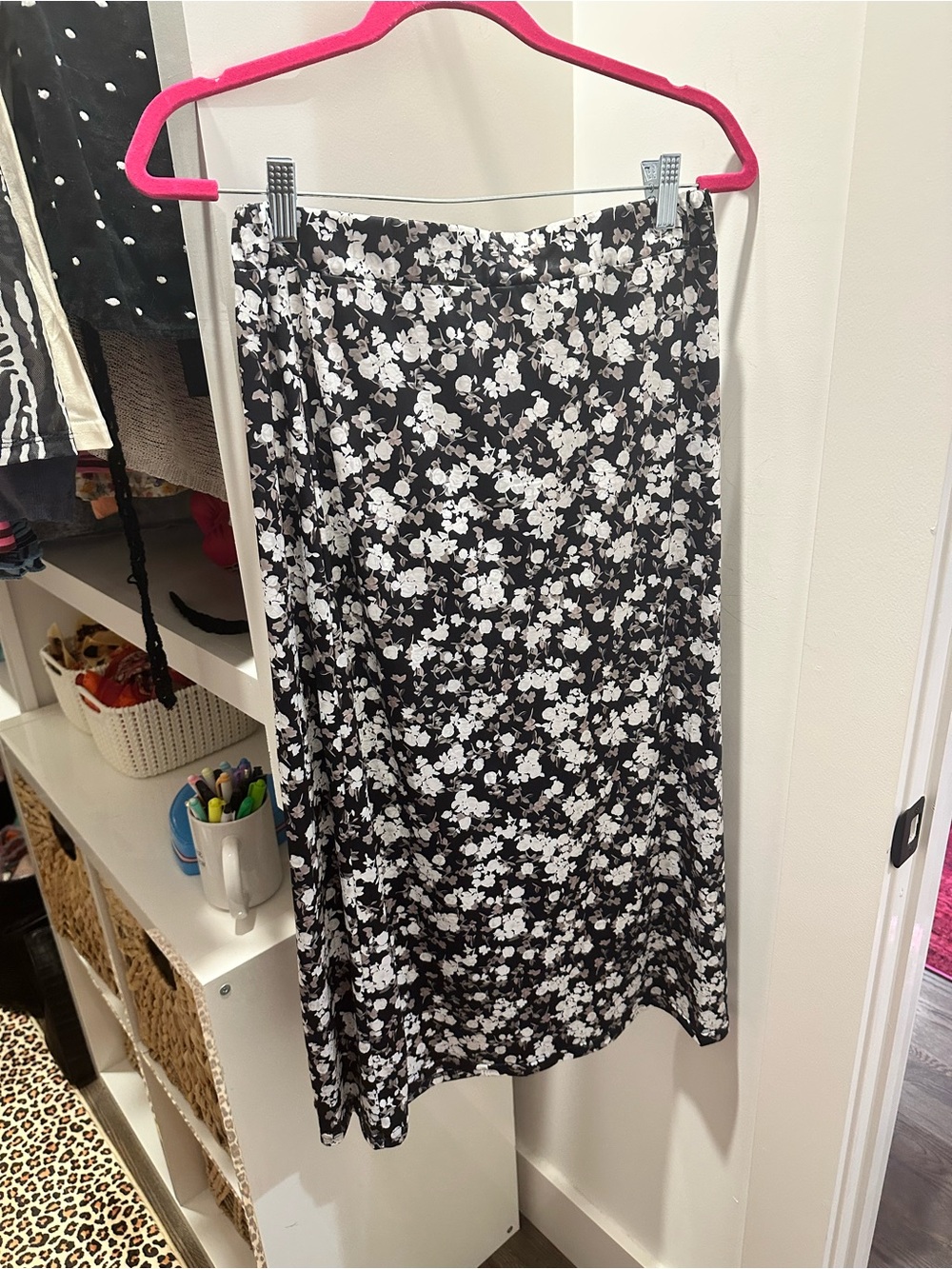 Black & White Floral Skirt with Slit